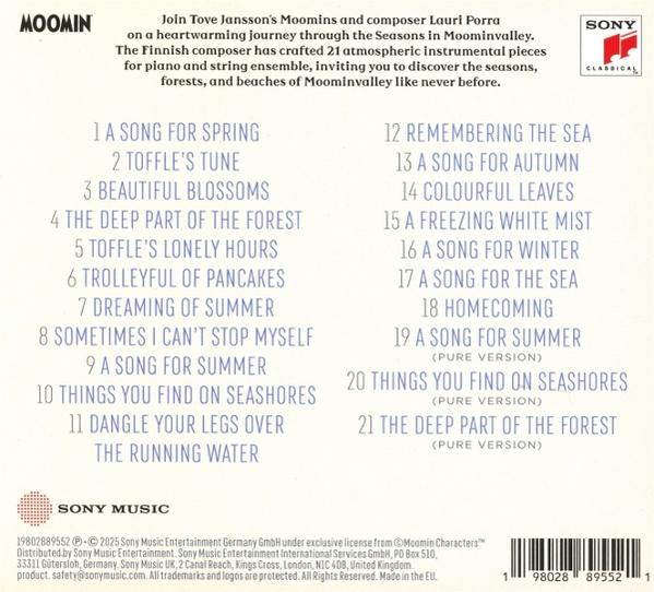 Rückseite des Mumin-Soundtracks. Enthält Songtitel und ein Sony Music-Logo.