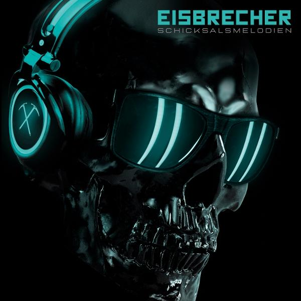 Eisbrecher-Albumcover. Ein schwarzer Schädel mit Sonnenbrille und Kopfhörern.