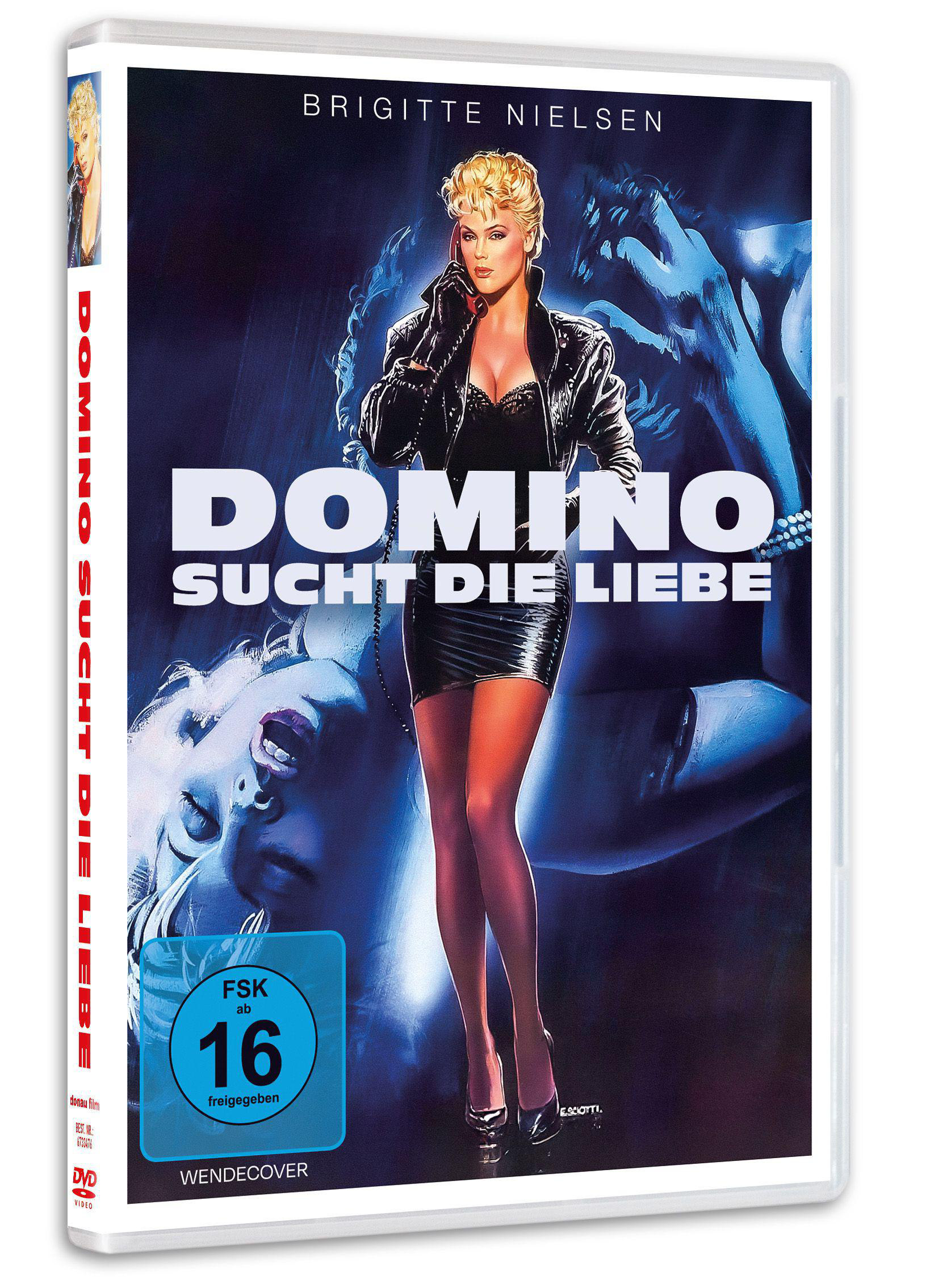 DVD-Cover: Frau telefoniert, Titel 'Domino sucht die Liebe'.