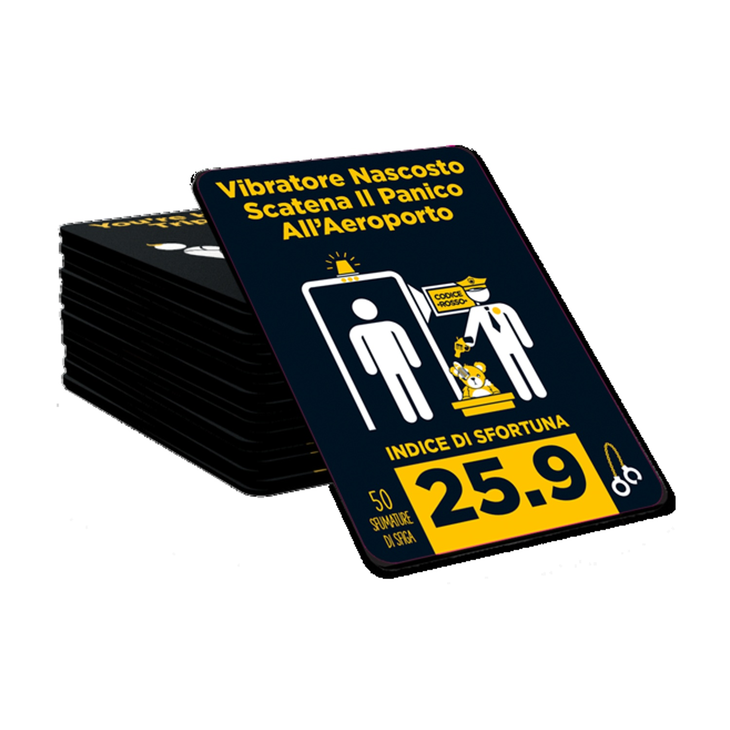 Carte da gioco con testo e illustrazioni su situazioni sfortunate.