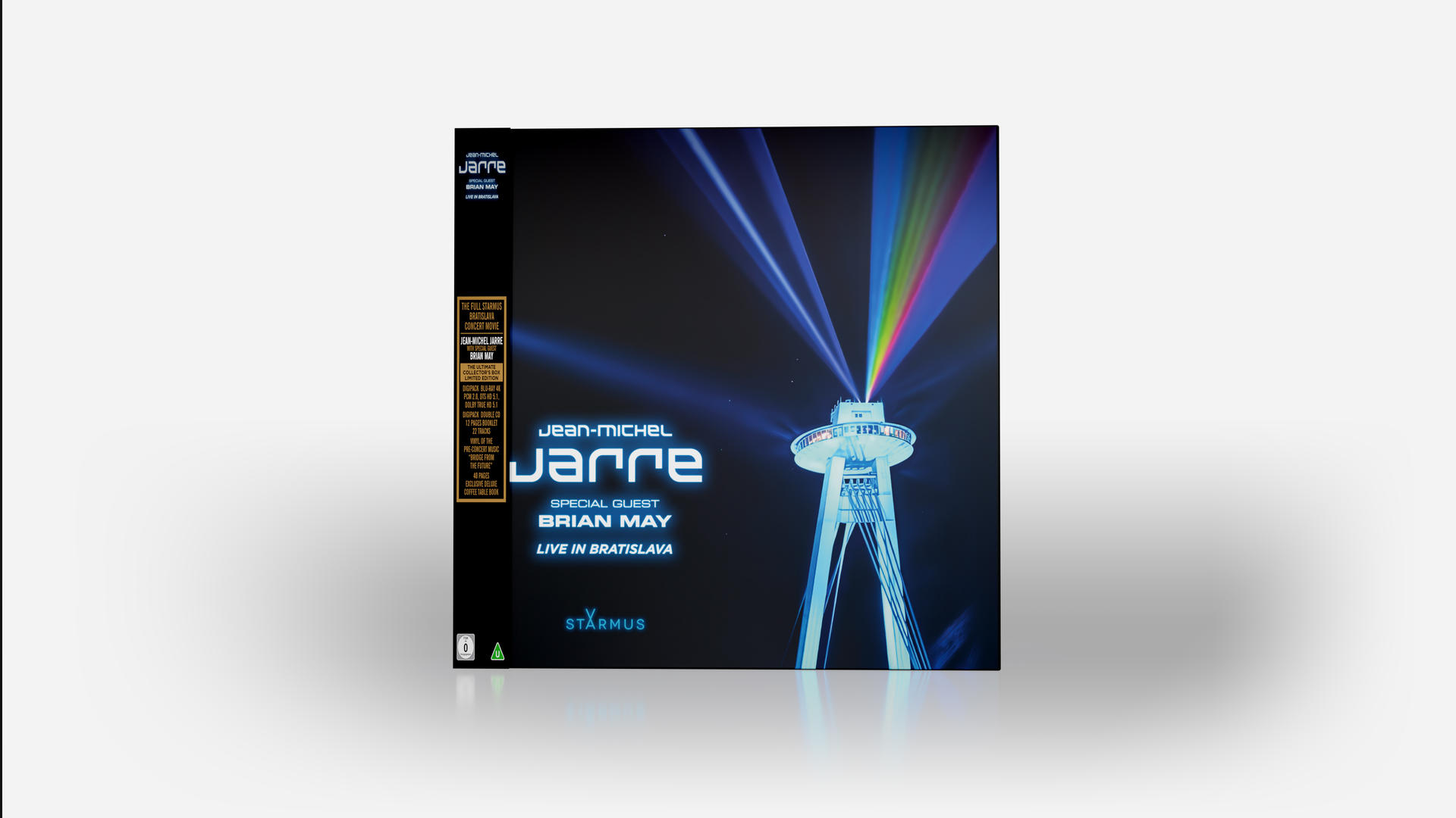 Albumcover mit einem Turm und Lichtshow. Künstlername und Gastkünstler werden angezeigt. Schwarzer Hintergrund.