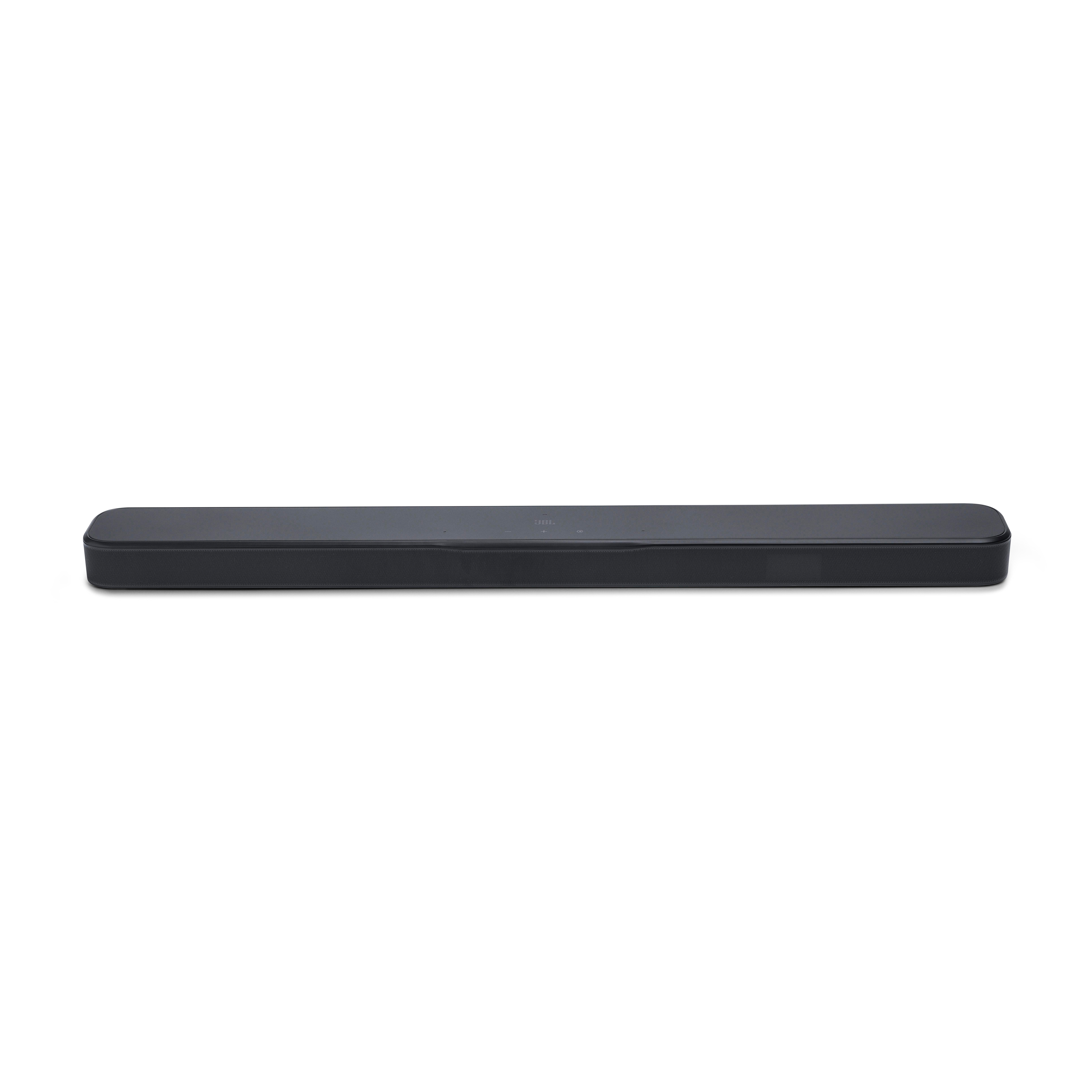 Schwarze Soundbar mit schlichtem Design.