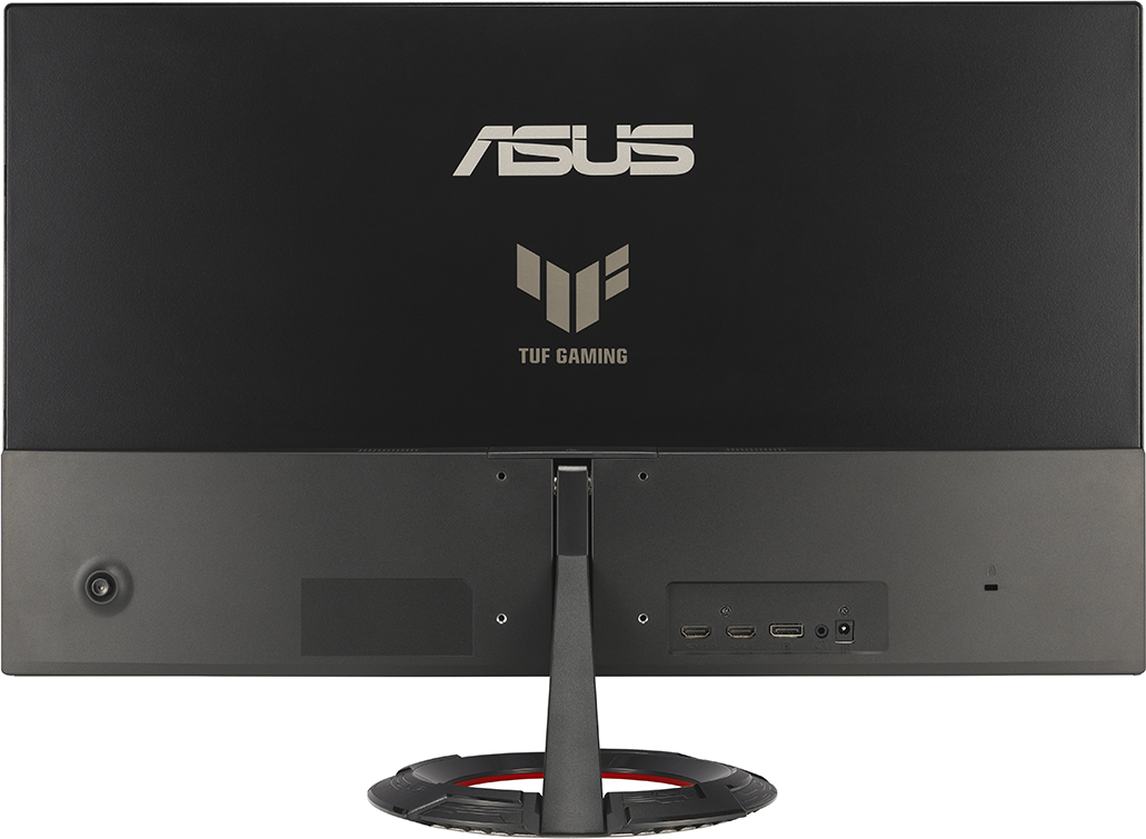 ASUS TUF gaming monitor hátulnézete, ASUS és TUF logókkal.