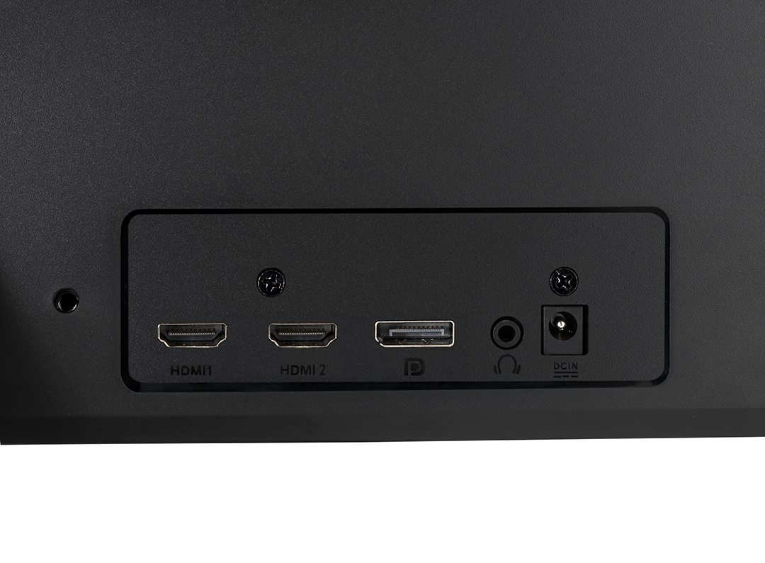 Közelkép az ASUS TUF gaming monitor hátulján található portokról.
