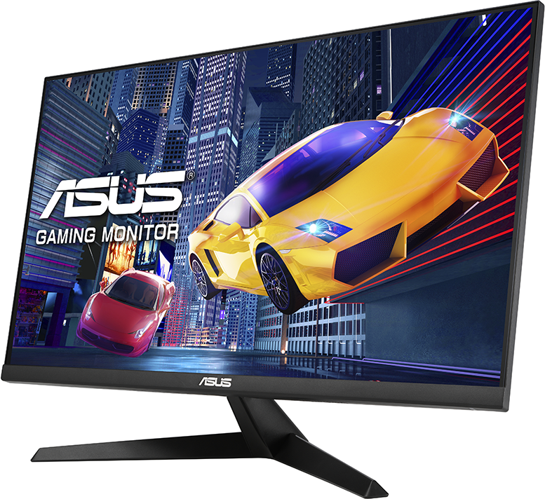 Egy ASUS gamer monitor egy autós versenypályát jelenít meg.