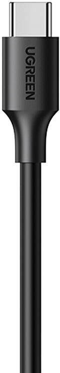 Fekete UGREEN USB-C kábel. Csatlakozó felül. UGREEN logó a kábelen.