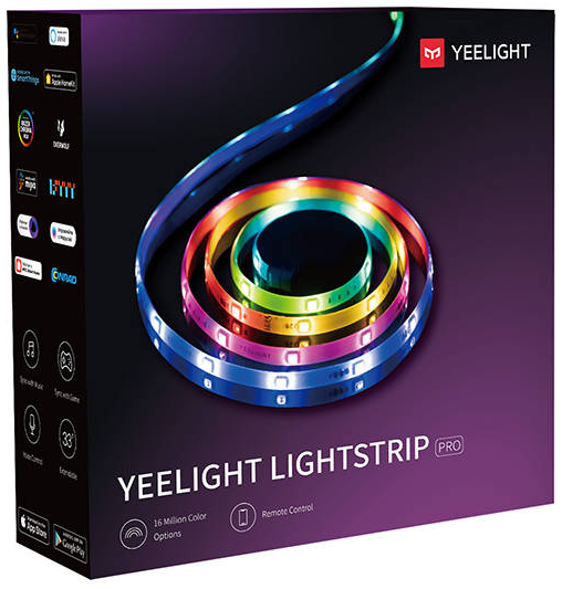 A doboz egy feltekert RGB LED-es fénysávot mutat. A csomag sok funkcióval rendelkezik.