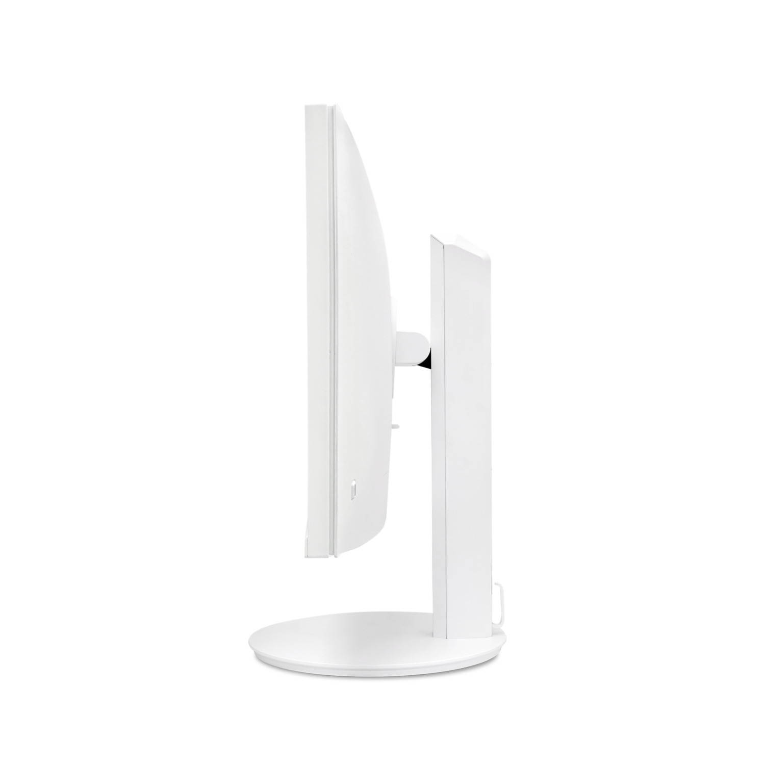 White Acer all-in-one computer, side view. The stand, side profile are visible.