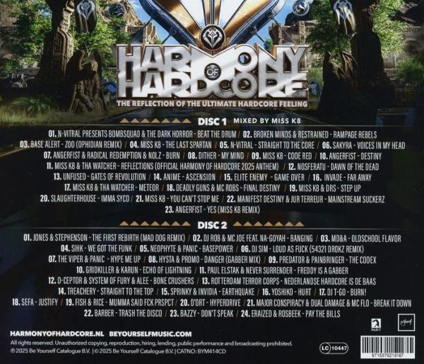 Albumcover: Eine Liste von Songtiteln auf farbenfrohem Hintergrund.