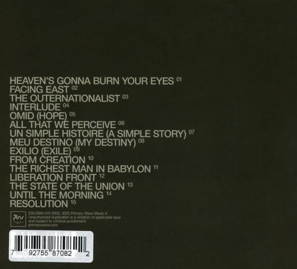Dos de l'album avec liste des titres et fond noir.