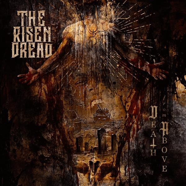 Das Kunstwerk zeigt eine zerrissene Figur mit ausgebreiteten Armen und Text. Der Text lautet „THE RISEN DREAD“ und „DEATH ABOVE“.