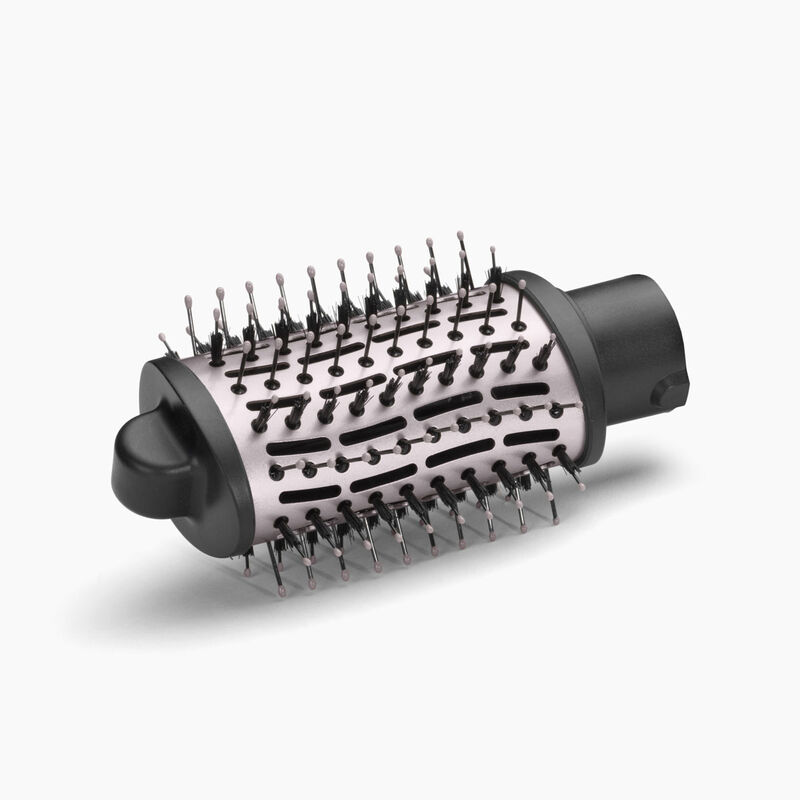 Nakładka do szczotki do suszarki do włosów. Cylindryczna z włosiem i czarnym elementem końcowym.