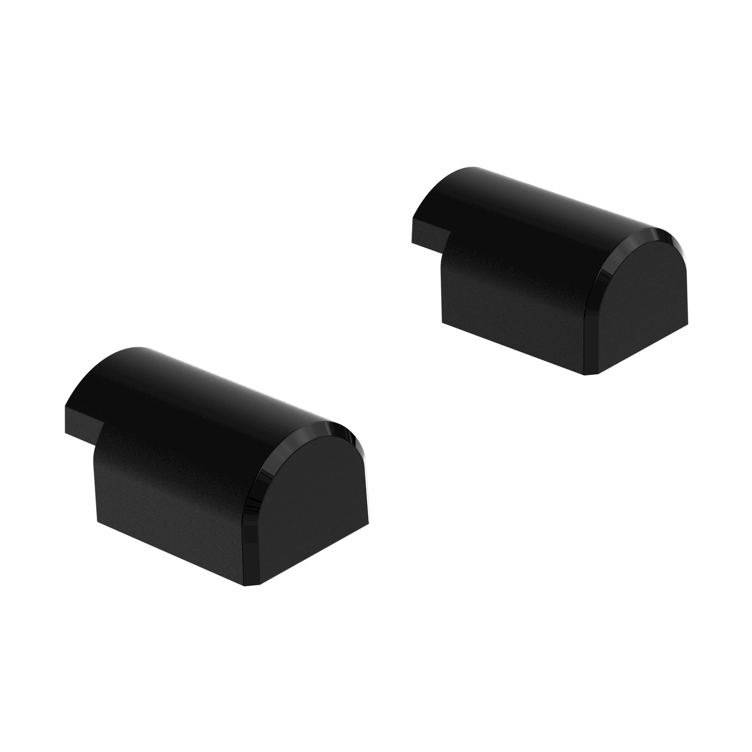 Due piccoli blocchi neri con la parte superiore curva. Probabilmente sono componenti di un sistema di montaggio soundbar.