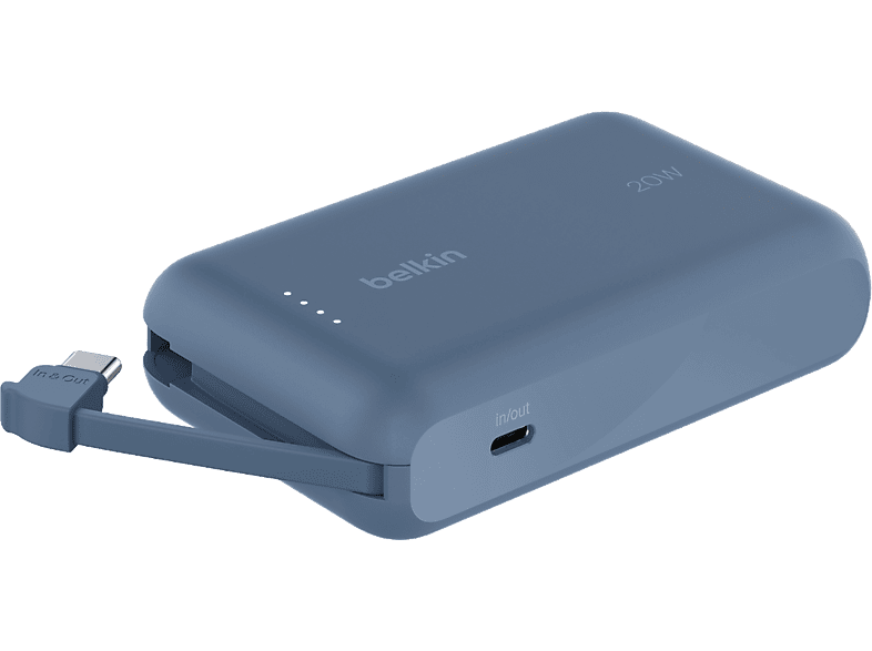 Belkin Powerbank 10000 mAh 20W PD avec câble USB-C intégré Bleu