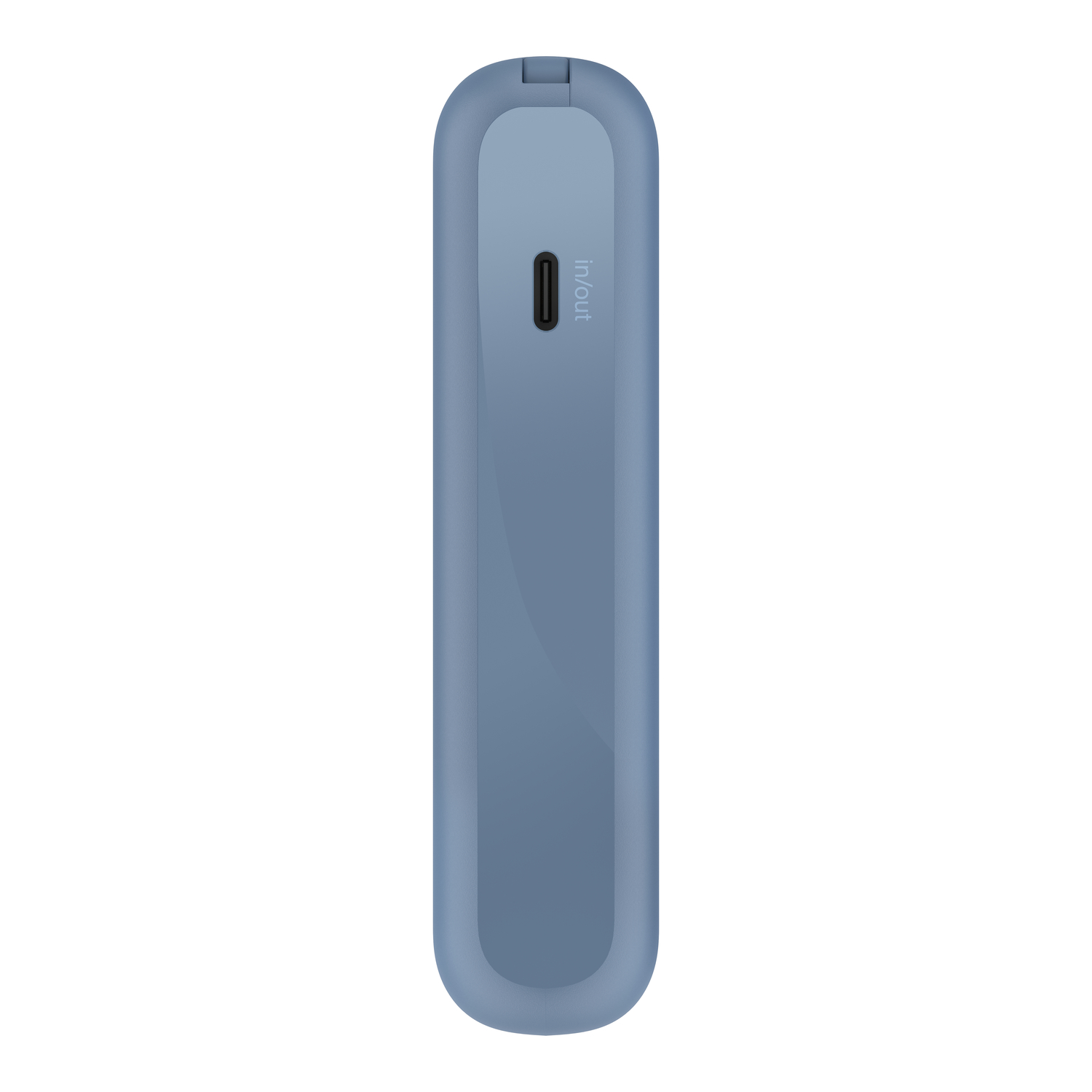 Batterie externe Belkin bleue. Le port USB-C est visible. La batterie est sur fond blanc.