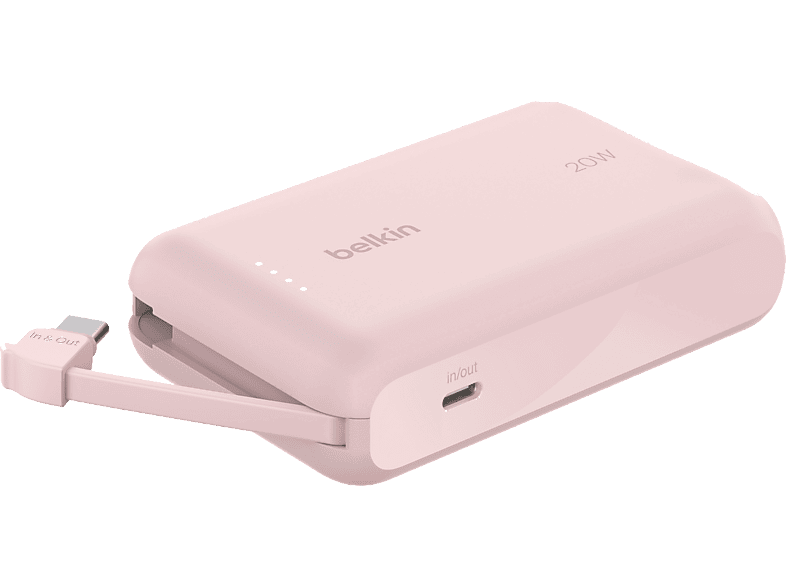 Belkin Power Bank 10000 mAh 20W PD avec câble USB-C intégré Rose