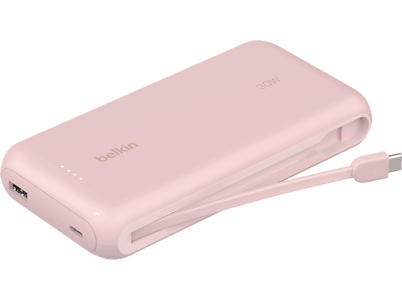 Belkin Batterie externe 20 000 mAh 30 W avec câble USB-C intégré Rose