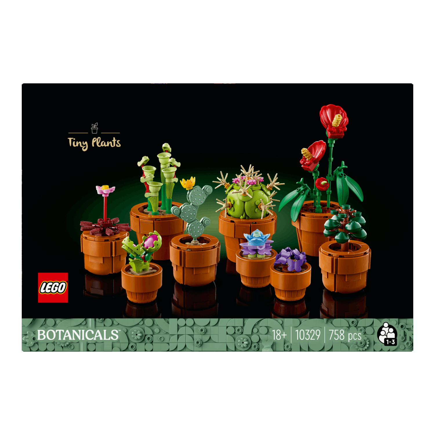 LEGO kleine planten set vooraan, met het LEGO-logo en branding op de achtergrond.