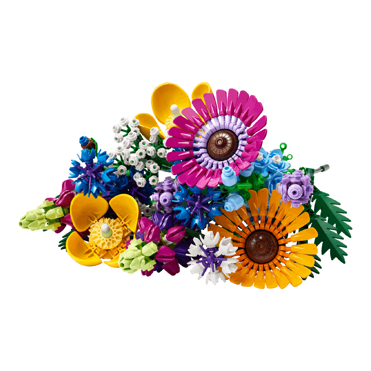 Lego bloemen op zwarte achtergrond. Een lego bloemenboeket geïsoleerd op een zwarte achtergrond.
