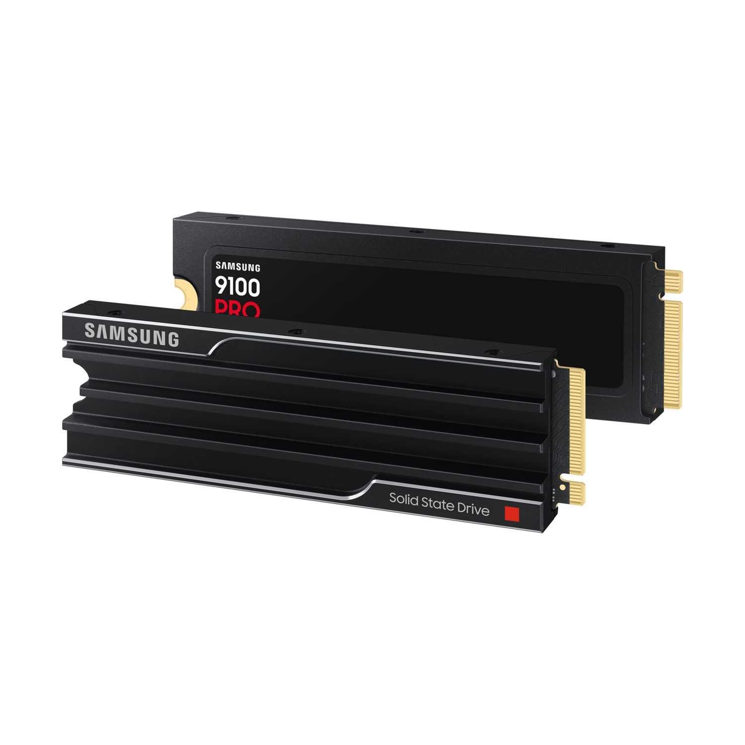 Due SSD Samsung neri. Uno ha un dissipatore. Entrambi hanno il logo Samsung e il testo: Solid State Drive.