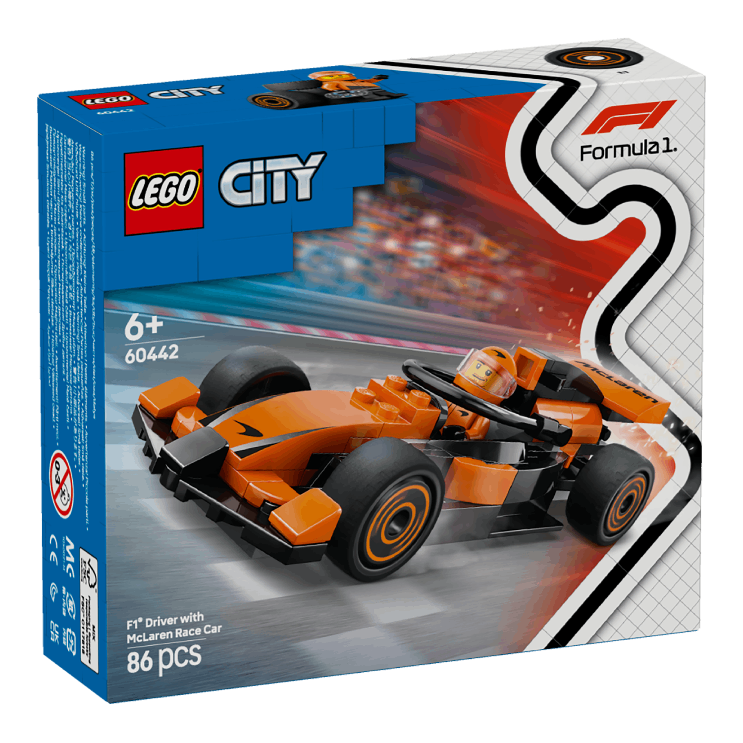 Lego City box featuring a race car with driver and Lego and Formula 1 logos.