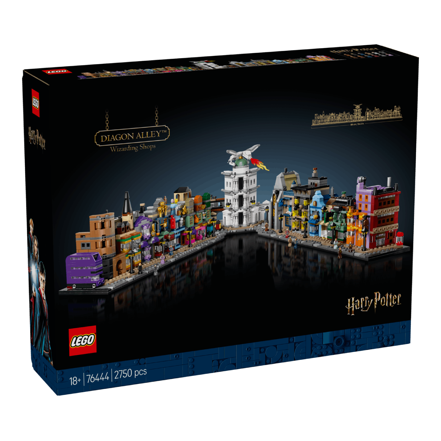 A LEGO Diagon Alley set box on a dark background. The box displays the set and Harry Potter branding.