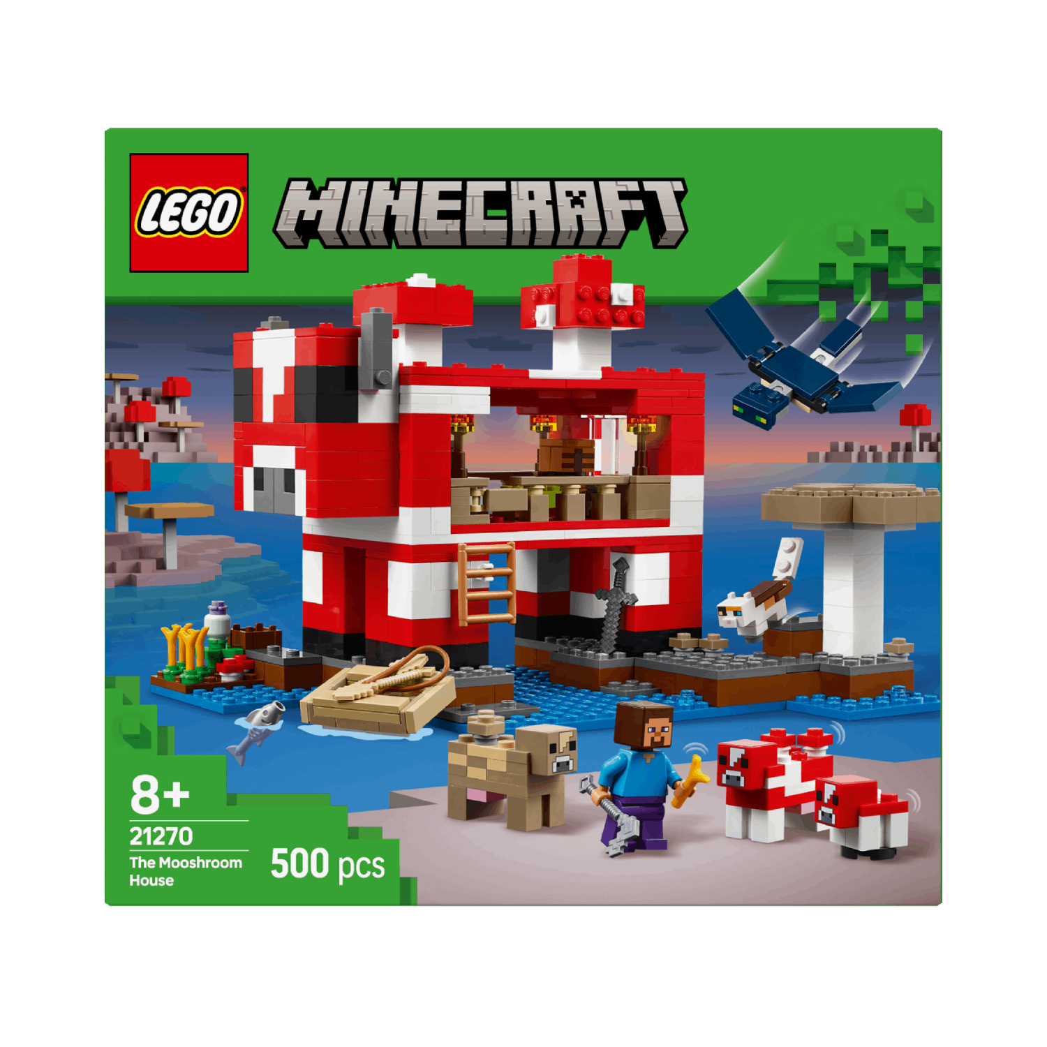 Lego Minecraft box set: A red and white mushroom house set with figures.