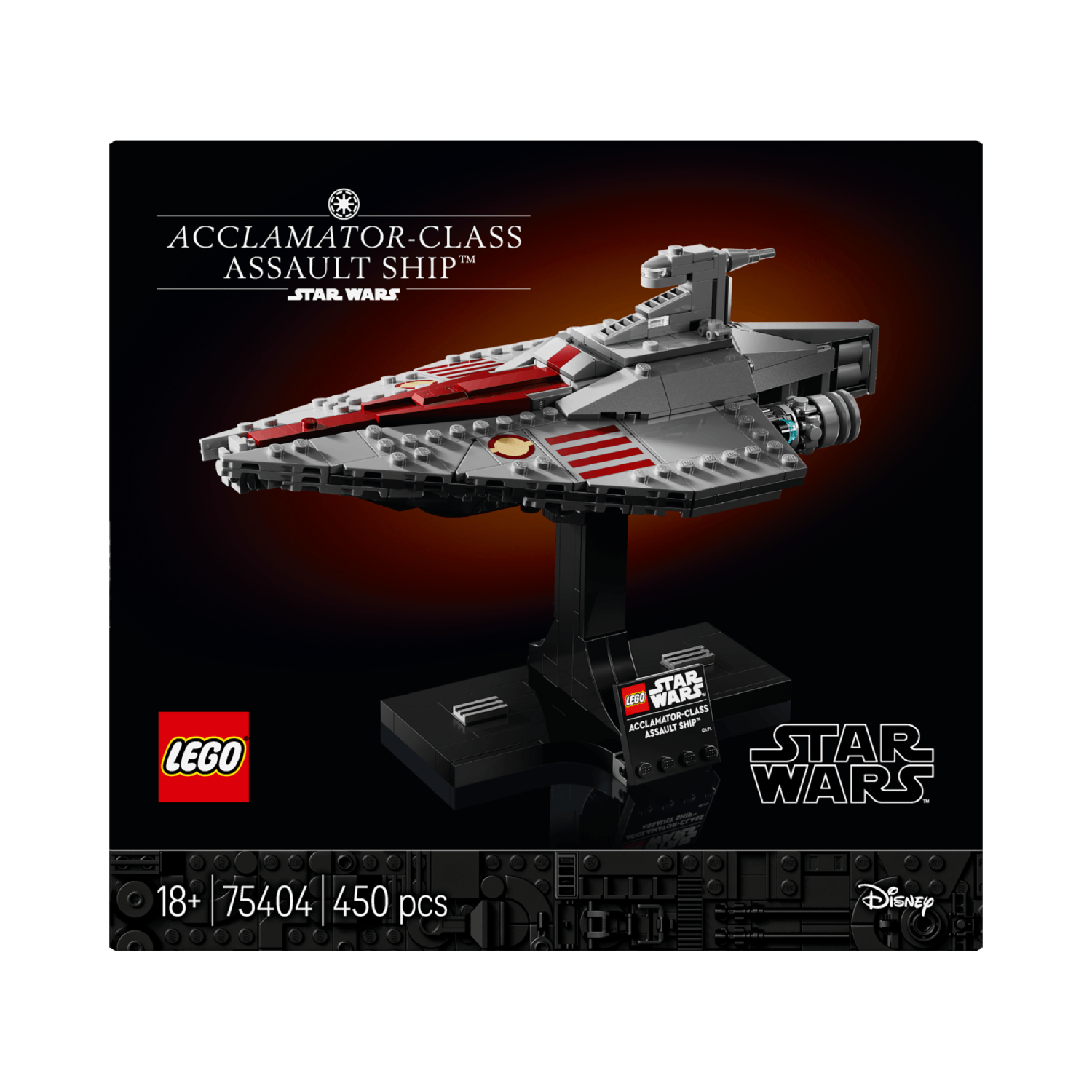 Dooskunst: LEGO Star Wars Acclamator-Class Assault Ship. De doos bevat een scheepsmodel en details.