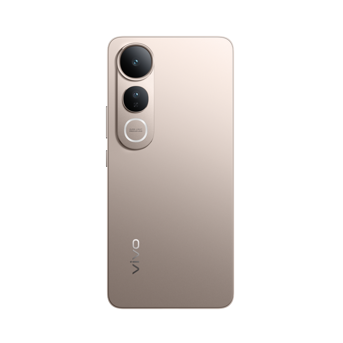Üç kamerası ve "vivo" yazısı olan altın rengi bir telefonun arkası.