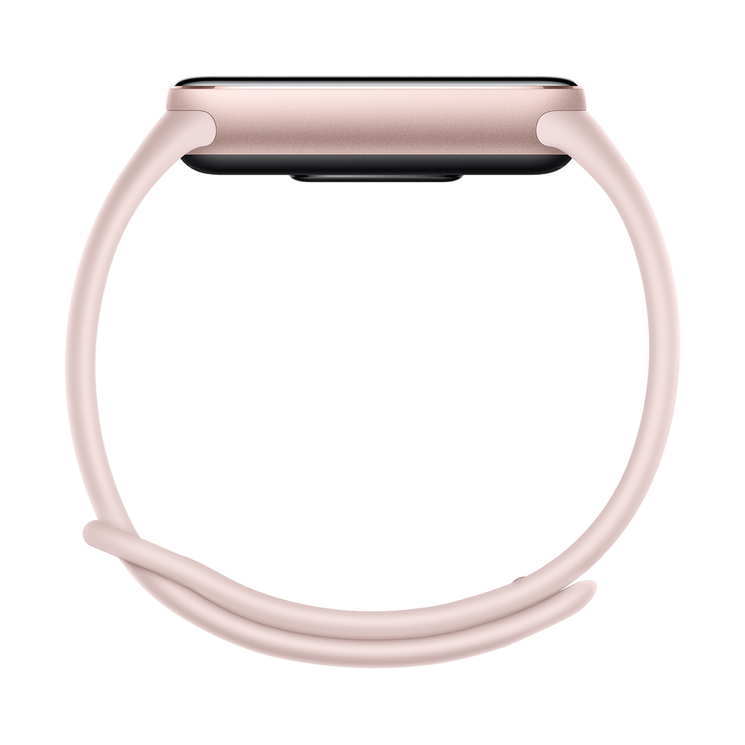 Smartwatch oro rosa vista laterale. Il cinturino avvolge il quadrante.
