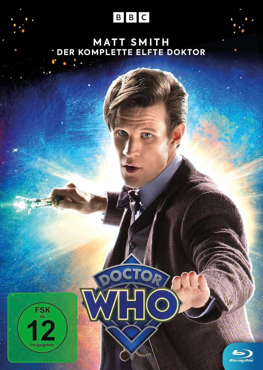 DVD-Cover mit Matt Smith als Doctor Who, mit blauem Hintergrund und Doctor Who Logo.