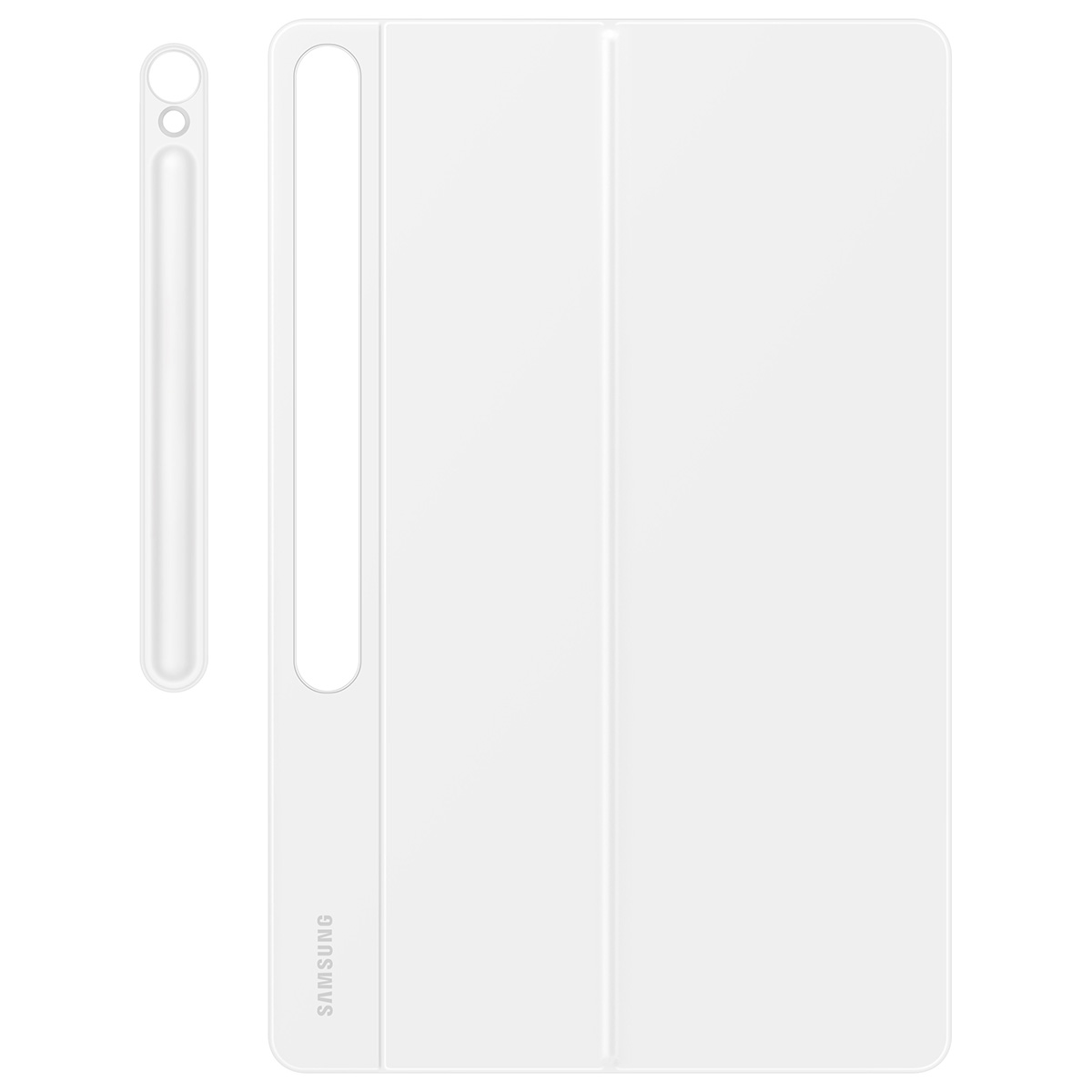 Beyaz tablet ve kalem kutusu. Kalem solda, kutu sağda.