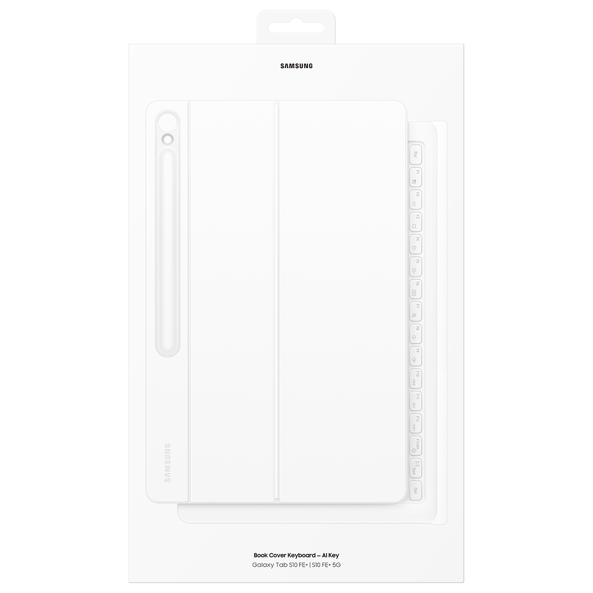 Tablet kutusu. Tablet ve klavye illüstrasyonu olan beyaz kutu. Samsung logosu.