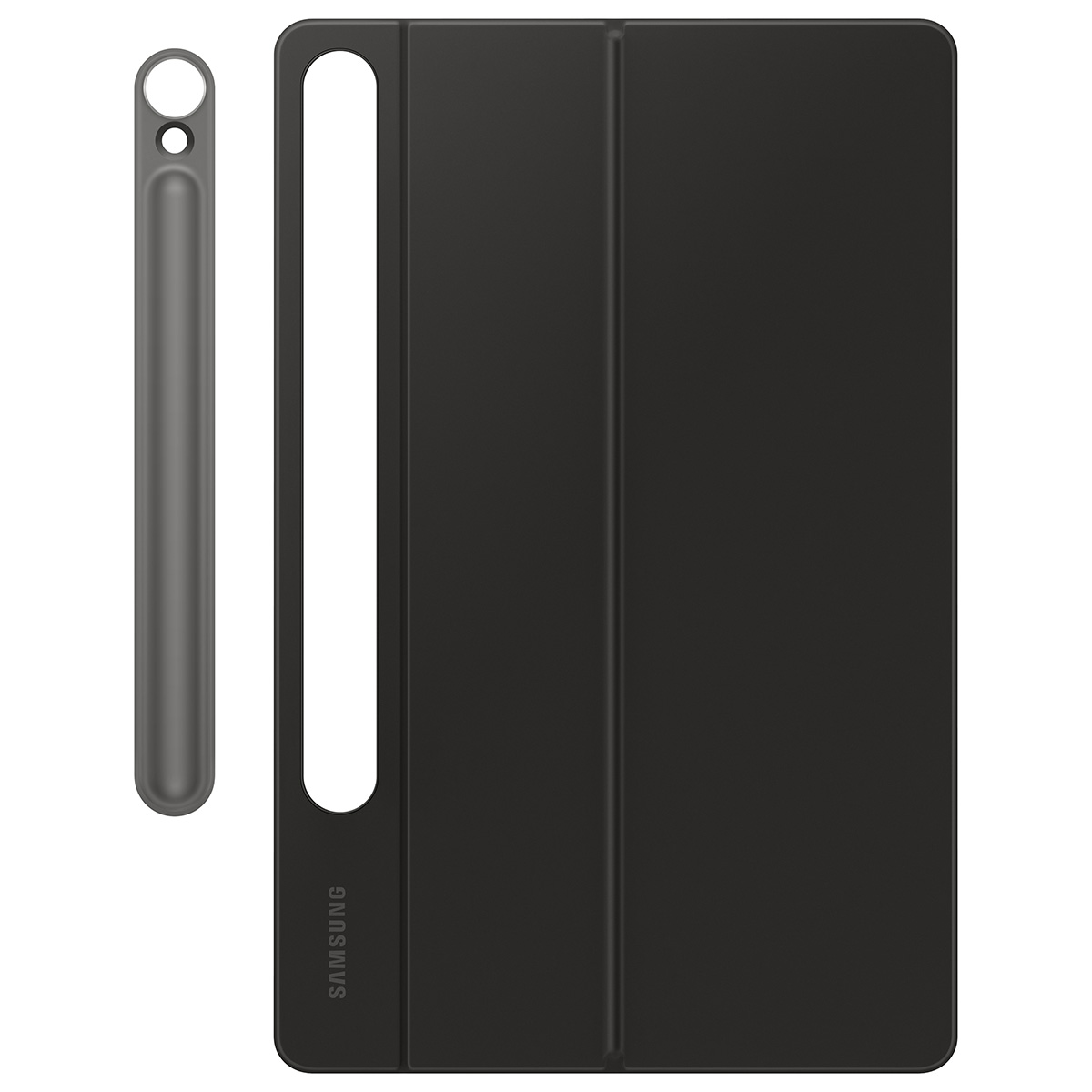 Bir kalem ve siyah bir kılıf ile siyah bir tablet.