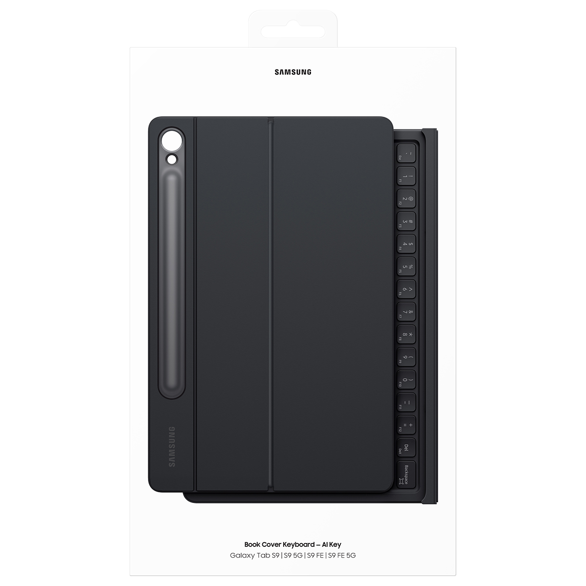 Beyaz bir ambalajda, bir kalem ve siyah bir kılıf ile siyah bir tablet.