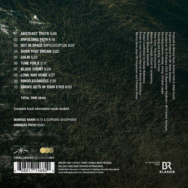 Album-Rückseite mit Titelliste und Credits. Enthält Text auf dunklem Hintergrund.