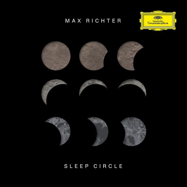 Albumcover mit Mondphasen auf schwarzem Hintergrund. Titel: Sleep Circle, von Max Richter.