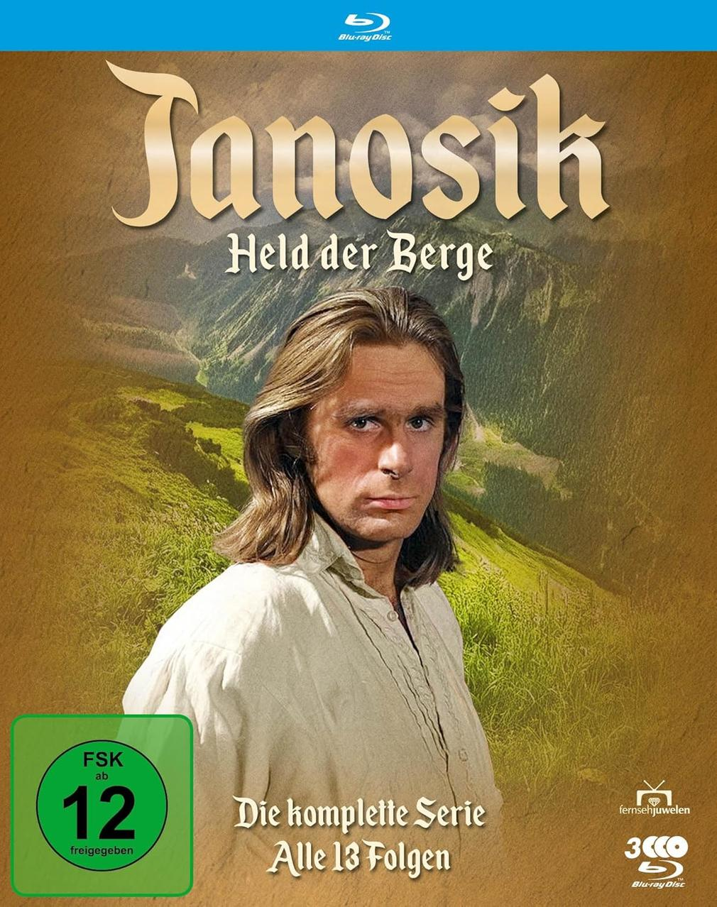 Mann vor Berglandschaft, Filmcover. Janosik, Held der Berge.