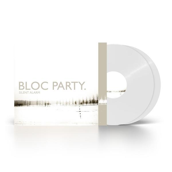 Bakelit lemez havas táj album borítóval. Fehér lemez és borító. Bloc Party logó látható.