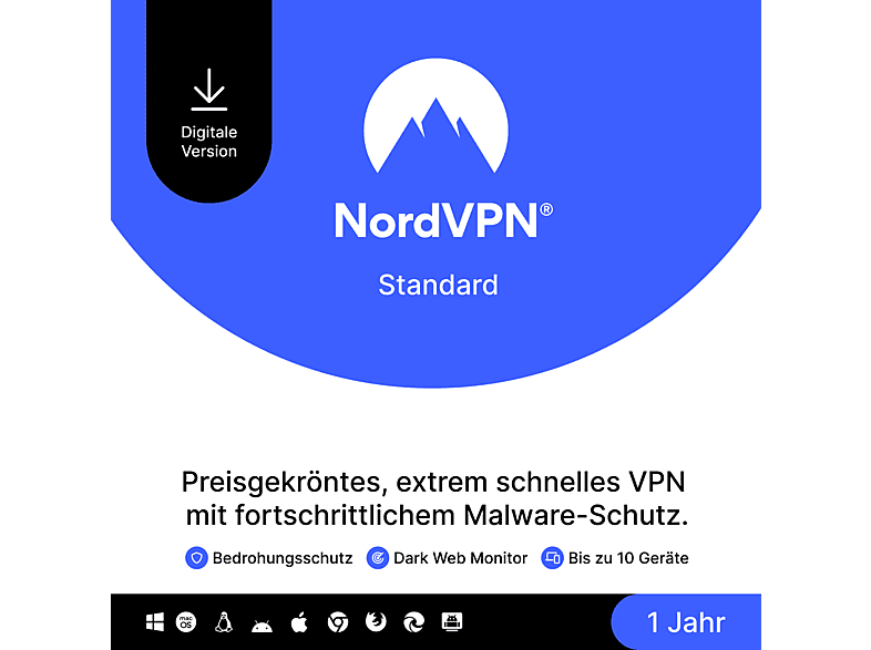 NordVPN Standard - 1-Jahres-VPN & Cybersicherheits-Software für 10 Geräte