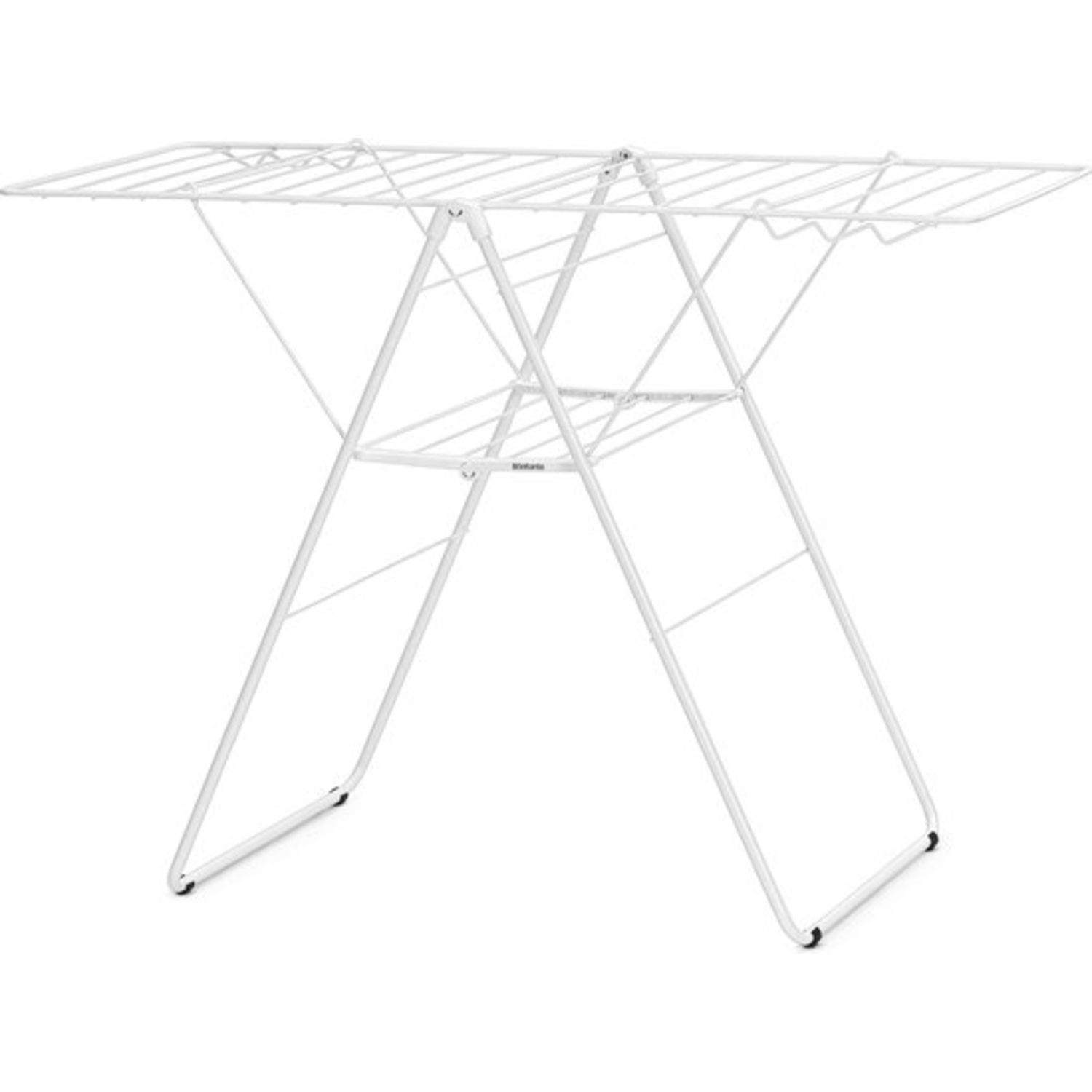 The white drying rack is fully open, ready for use, against a white background.