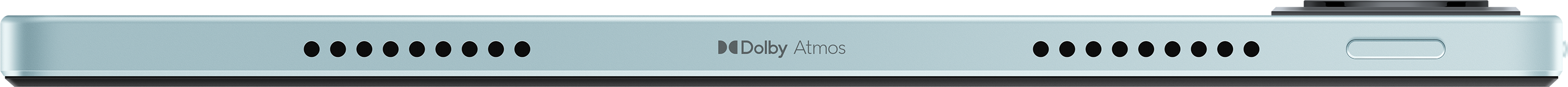 Tablet alja hangszóró lyukakkal, Dolby Atmos logóval.