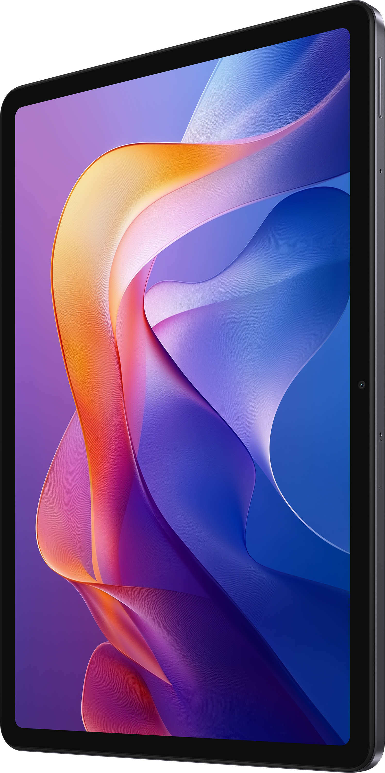 Tablet színes absztrakt művészettel a képernyőn, oldalsó nézet.