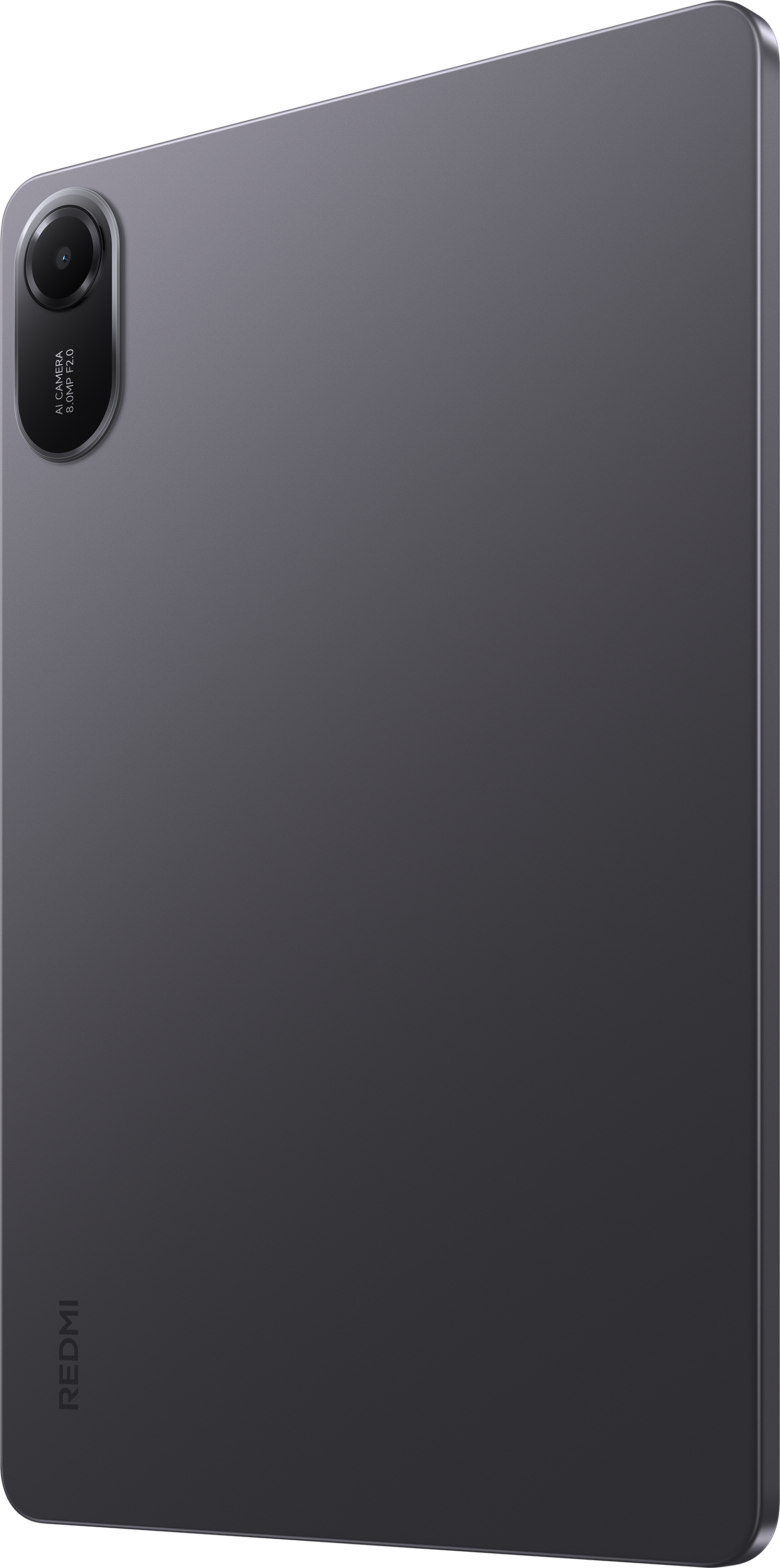 Sötétszürke tablet hátulról, kamerával és Redmi logóval.
