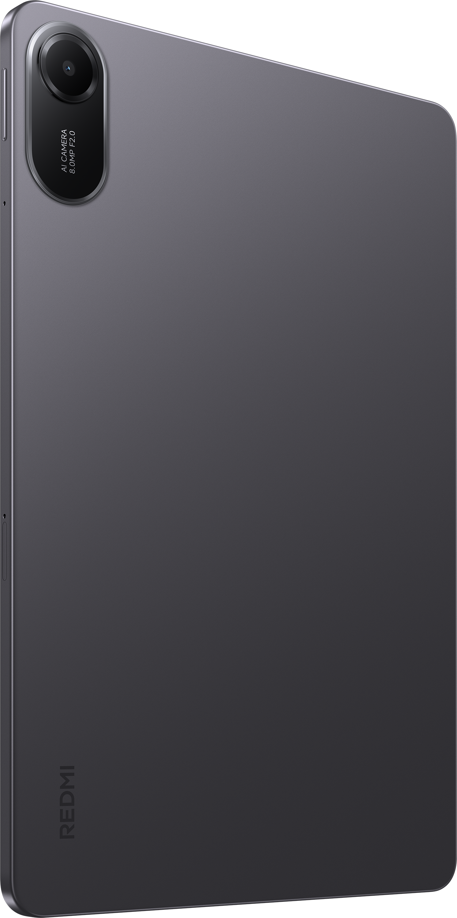 Sötétszürke tablet hátulról, kamerával és Redmi logóval.