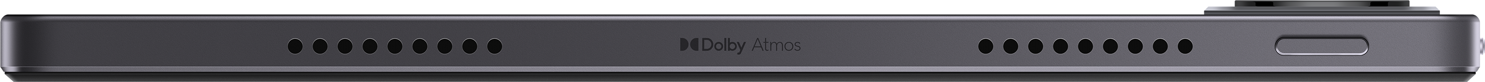 Közelkép a tablet aljáról. Hangszórókat, a Dolby Atmos logót és egy USB-C portot mutat.
