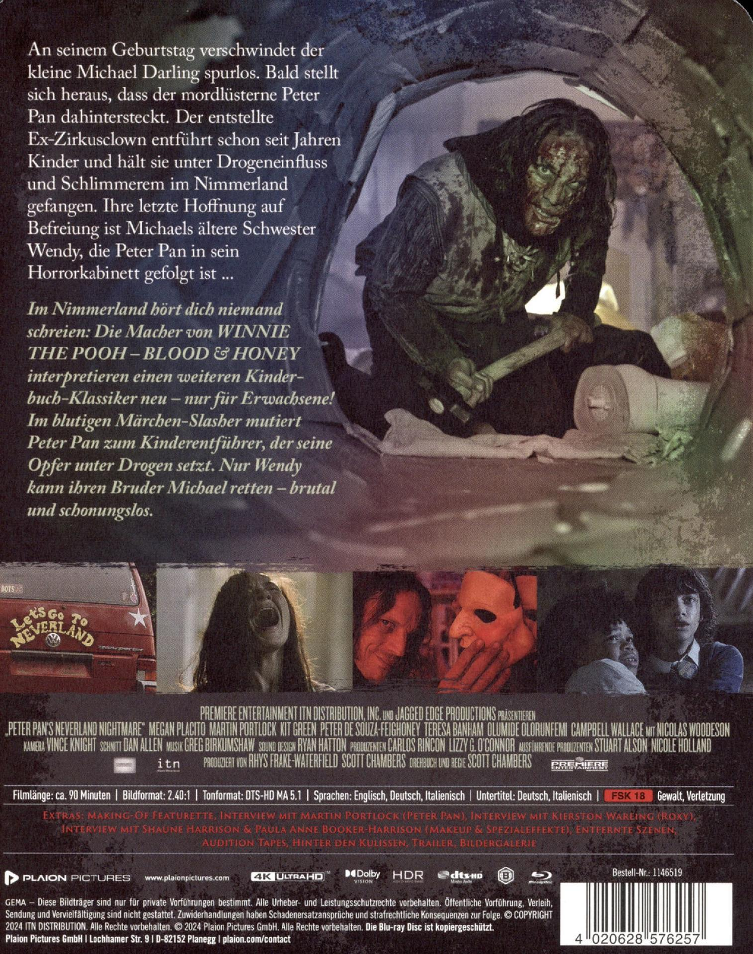 Die Rückseite einer DVD-Hülle zeigt einen gruseligen Mann, der eine Waffe in einer Höhle hält.