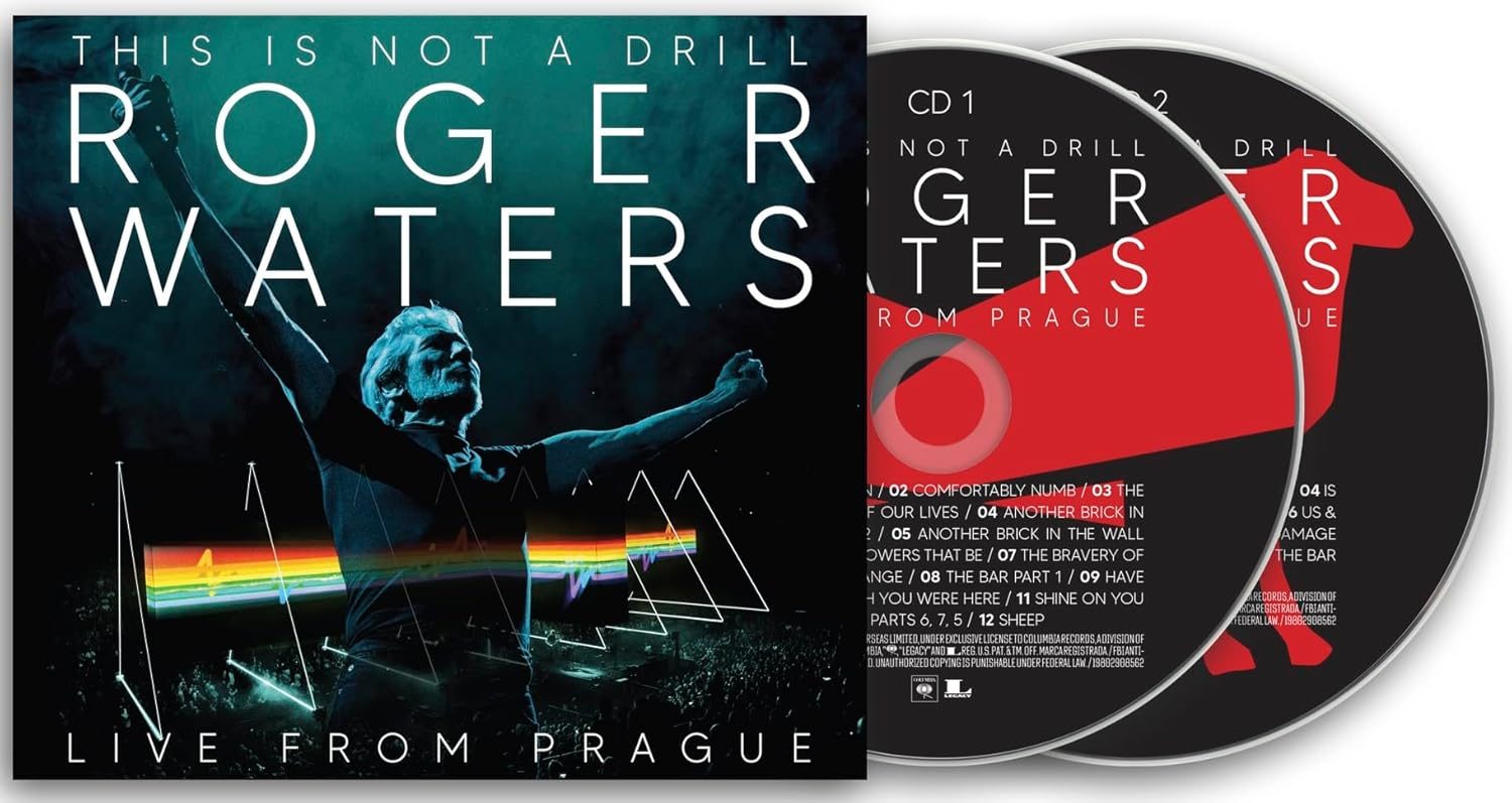 Album borító. Roger Waters a színpadon. Az album címe: 'This Is Not A Drill'.