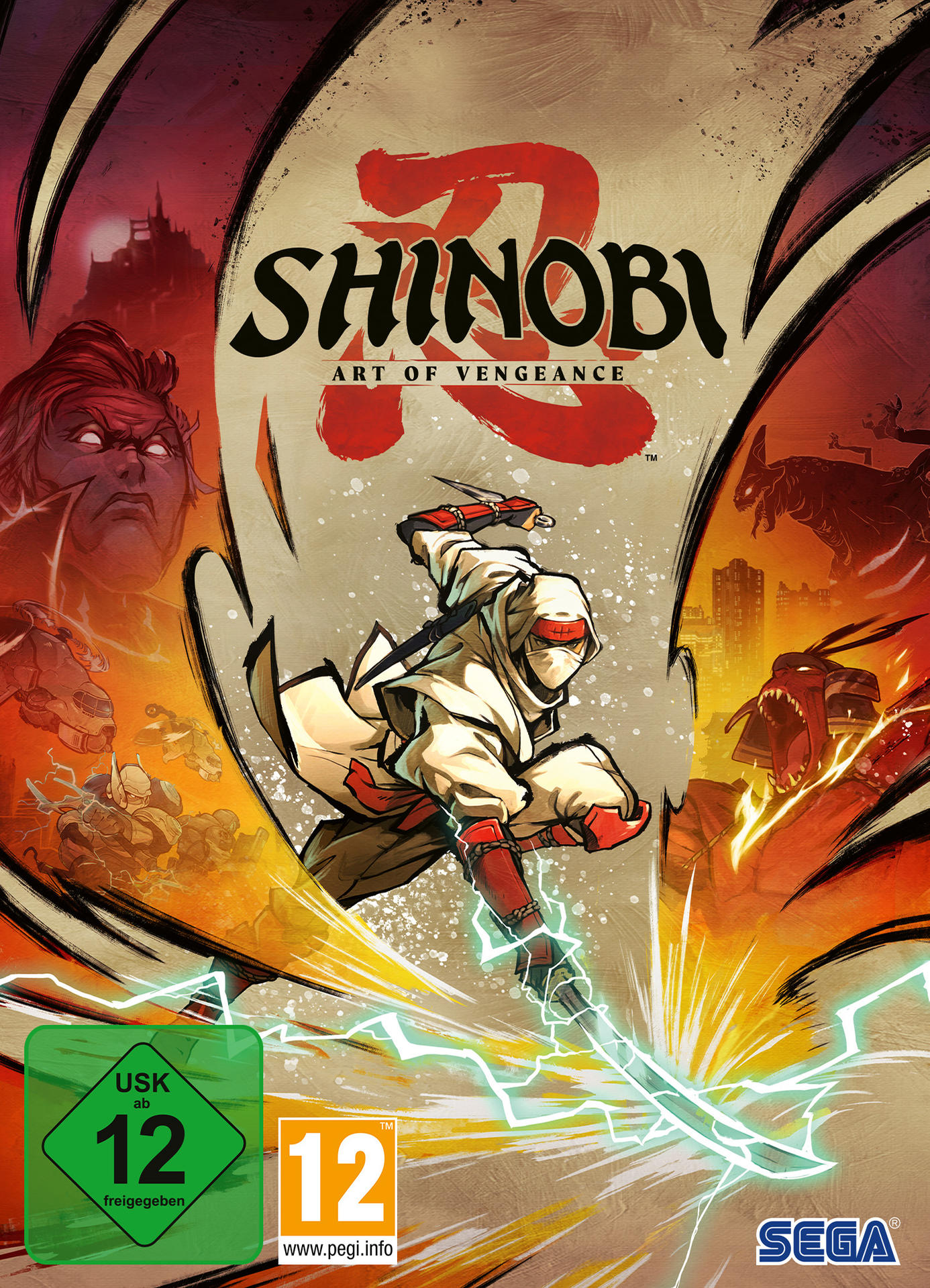 Die Spielbox von 'Shinobi: Art of Vengeance'. Ein Ninja rennt mit einem Schwert auf dem Cover.