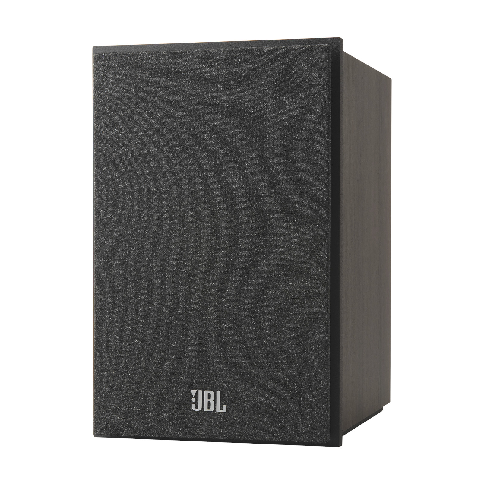 Beyaz zemin üzerinde siyah JBL hoparlör. Ön kısımda dokulu kumaş, JBL logosu var.